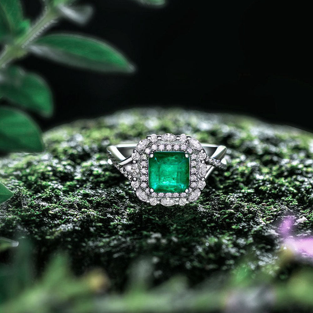 Emerald Inlaid Sterling Silver Enhancer Ring
