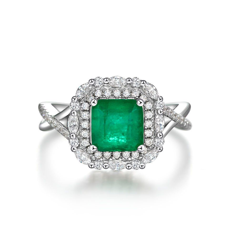 Emerald Inlaid Sterling Silver Enhancer Ring