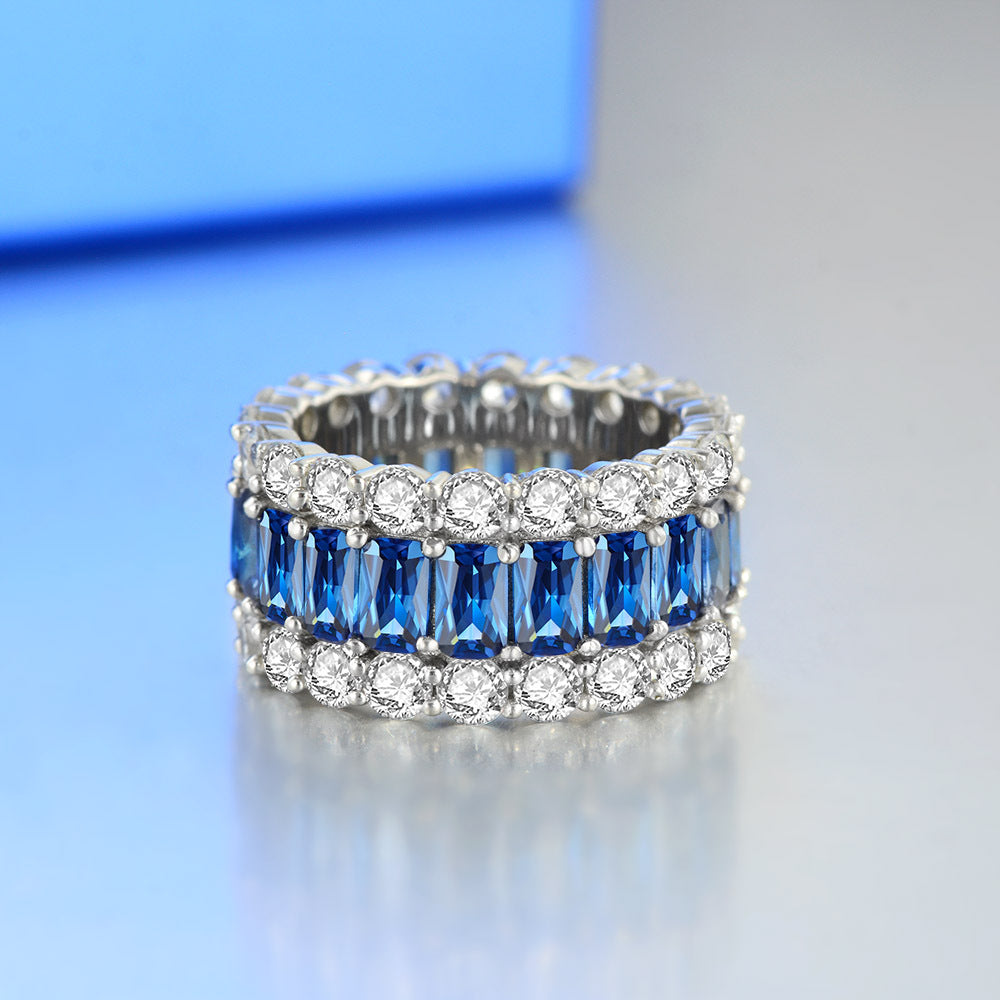 Emerald Stone Surrounded Sterling Silver Band