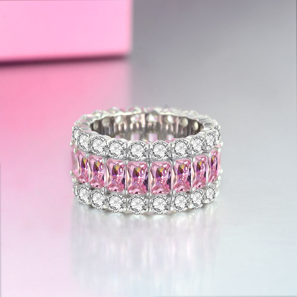 Emerald Stone Surrounded Sterling Silver Band