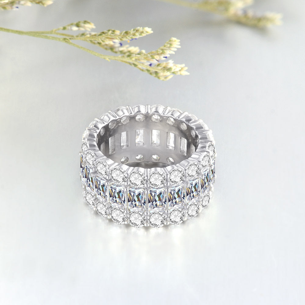 Emerald Stone Surrounded Sterling Silver Band