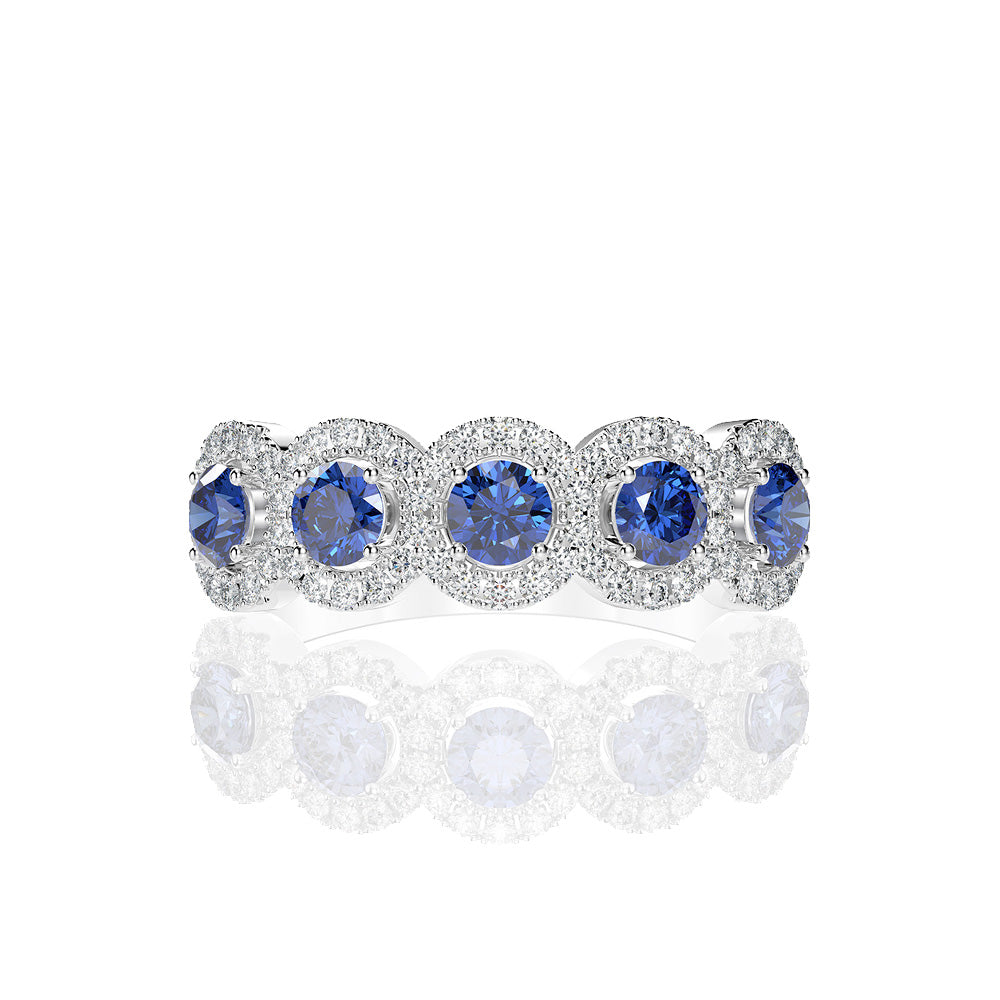Five Round Sapphire Stones Silver Ring