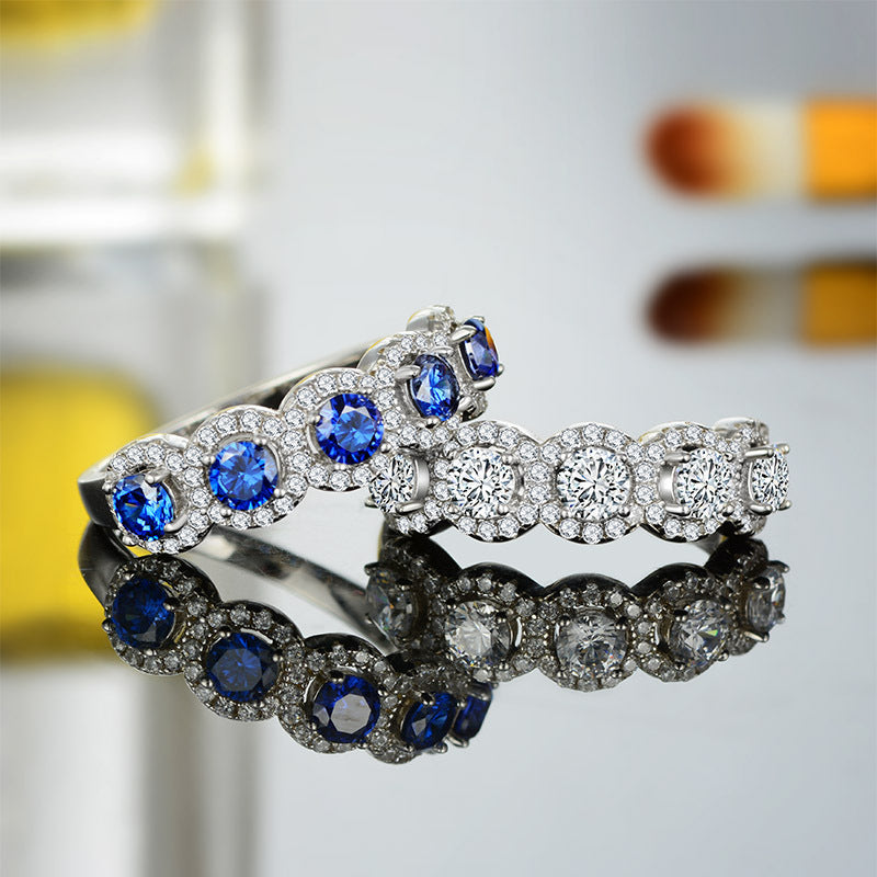 Five Round Sapphire Stones Silver Ring