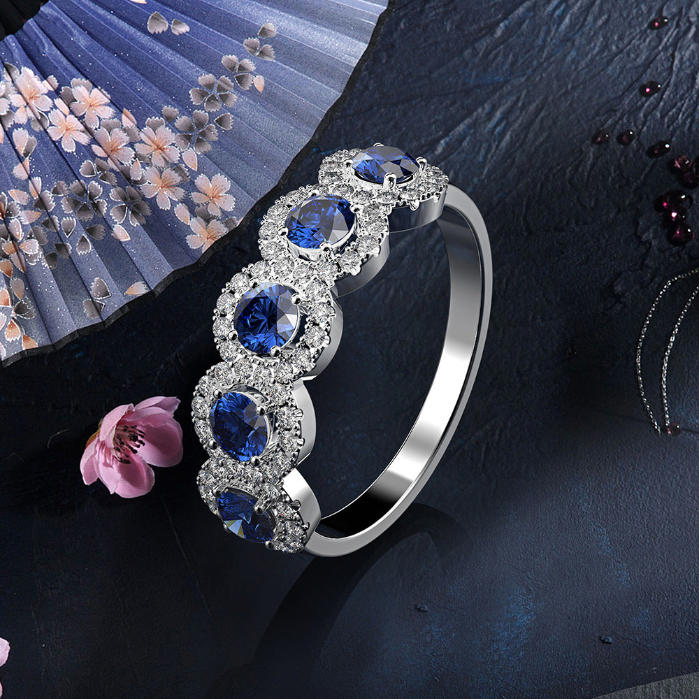 Five Round Sapphire Stones Silver Ring