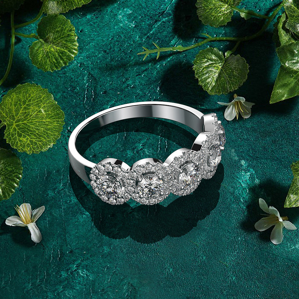 Five Round Sapphire Stones Silver Ring