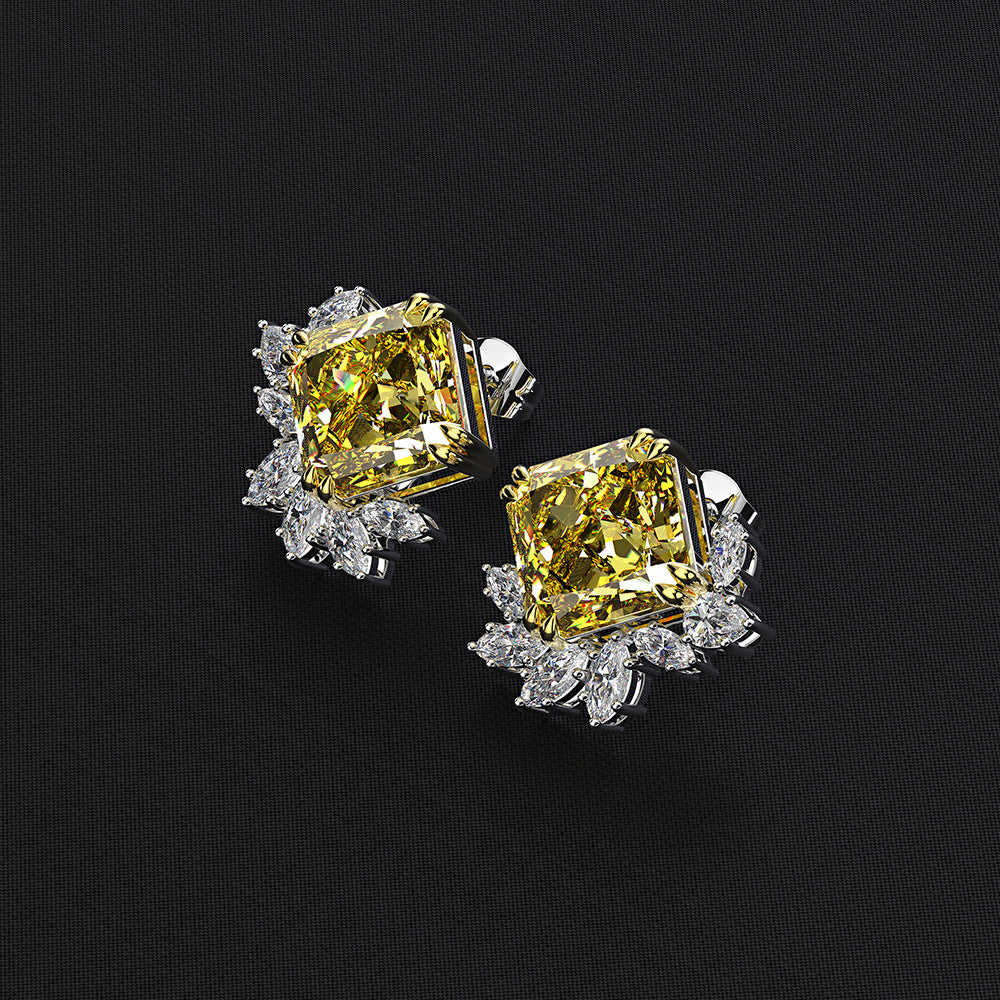 Flower Style Citrine Gemstone Silver Ear Stud