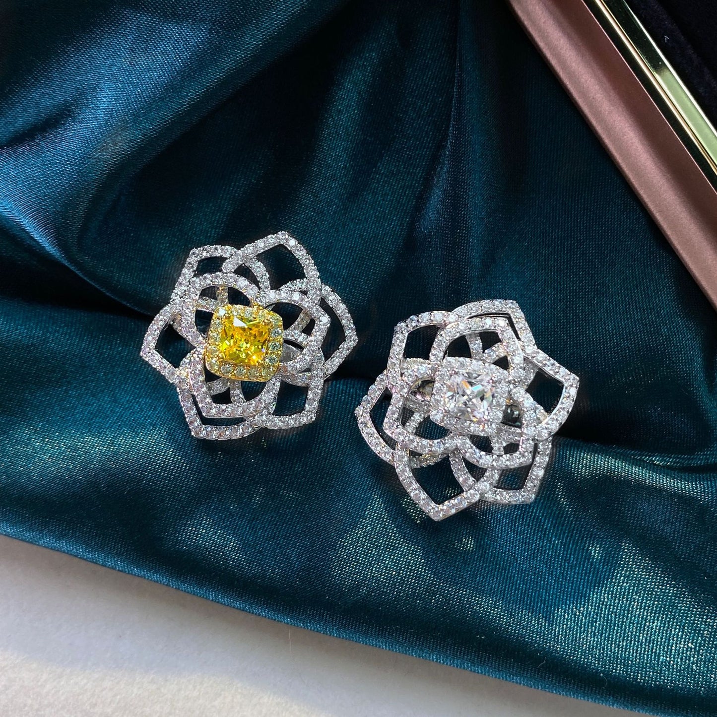 Flower Style Cushion Cut Stone Silver Ring