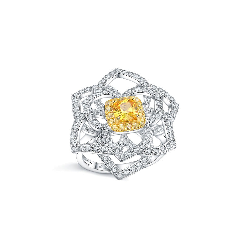 Flower Style Cushion Cut Stone Silver Ring