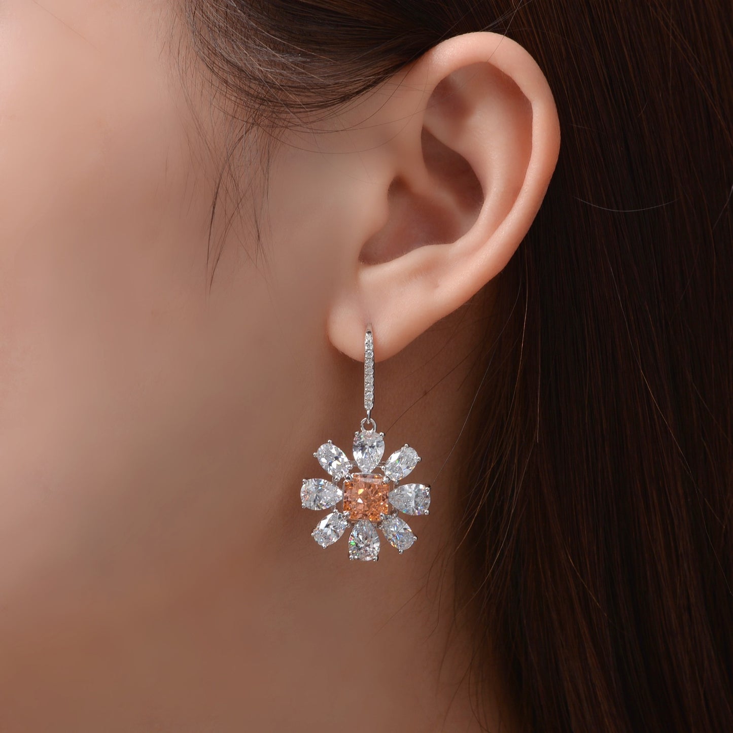Flower Style Gemstone Sterling Silver Earring