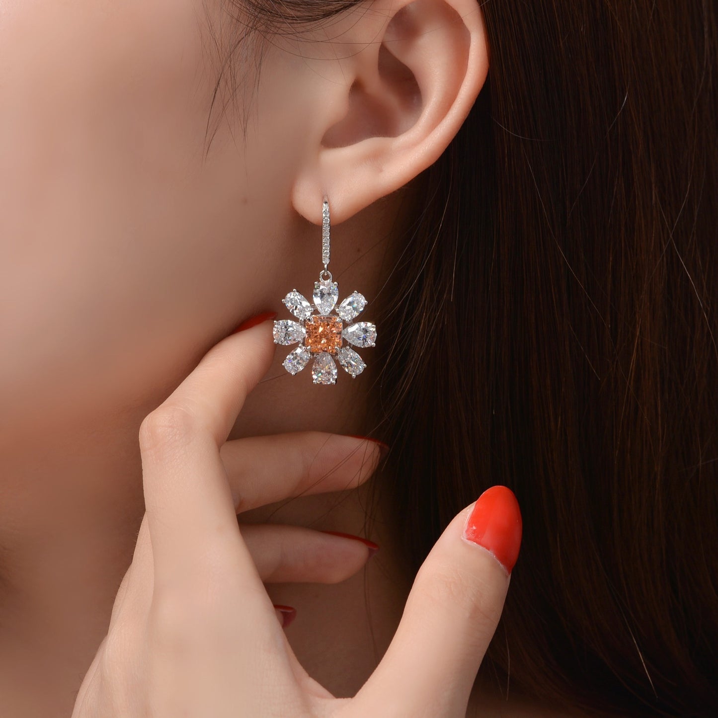 Flower Style Gemstone Sterling Silver Earring