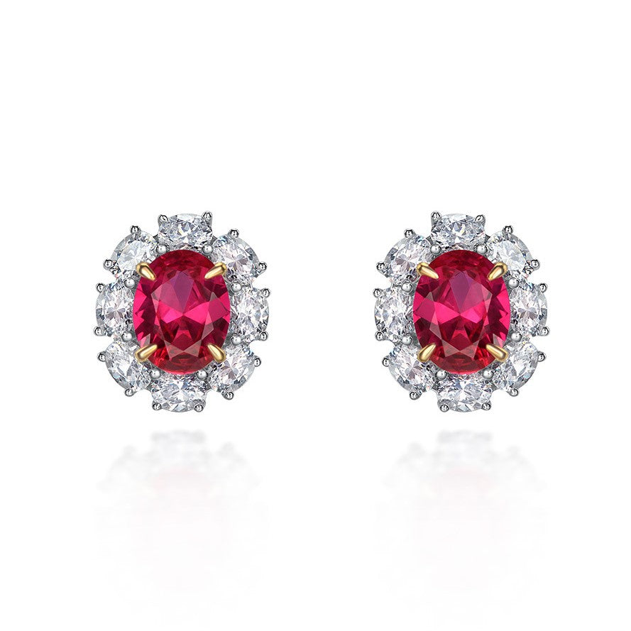 Flower Style Ruby Gemsotne Sterling Silver Ear Stud