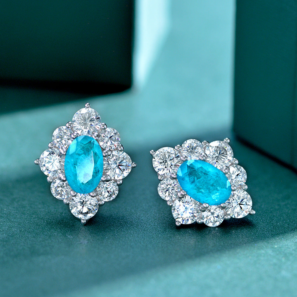 Frostwork Style Oval Cut Gemstone Silver Ear Stud