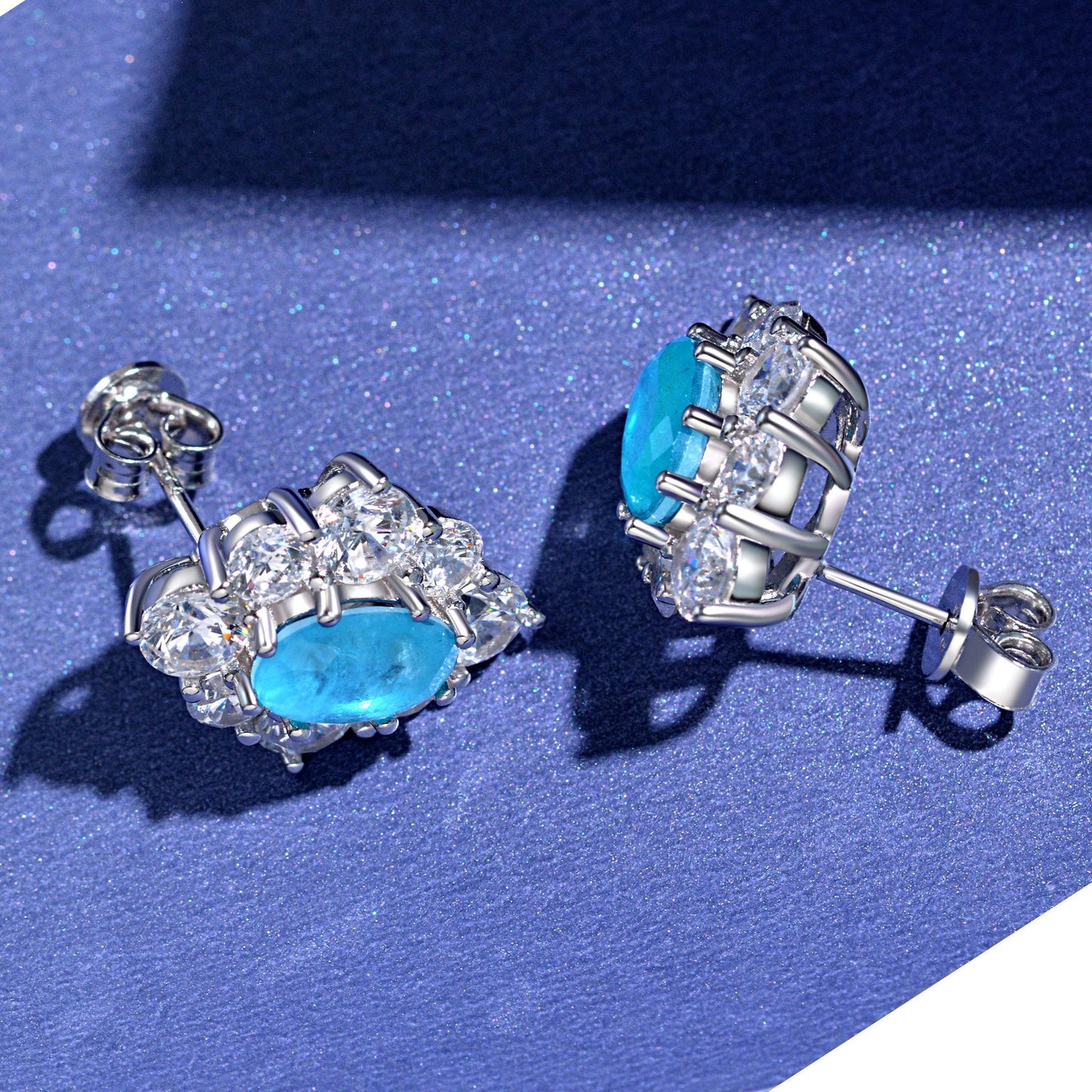 Frostwork Style Oval Cut Gemstone Silver Ear Stud