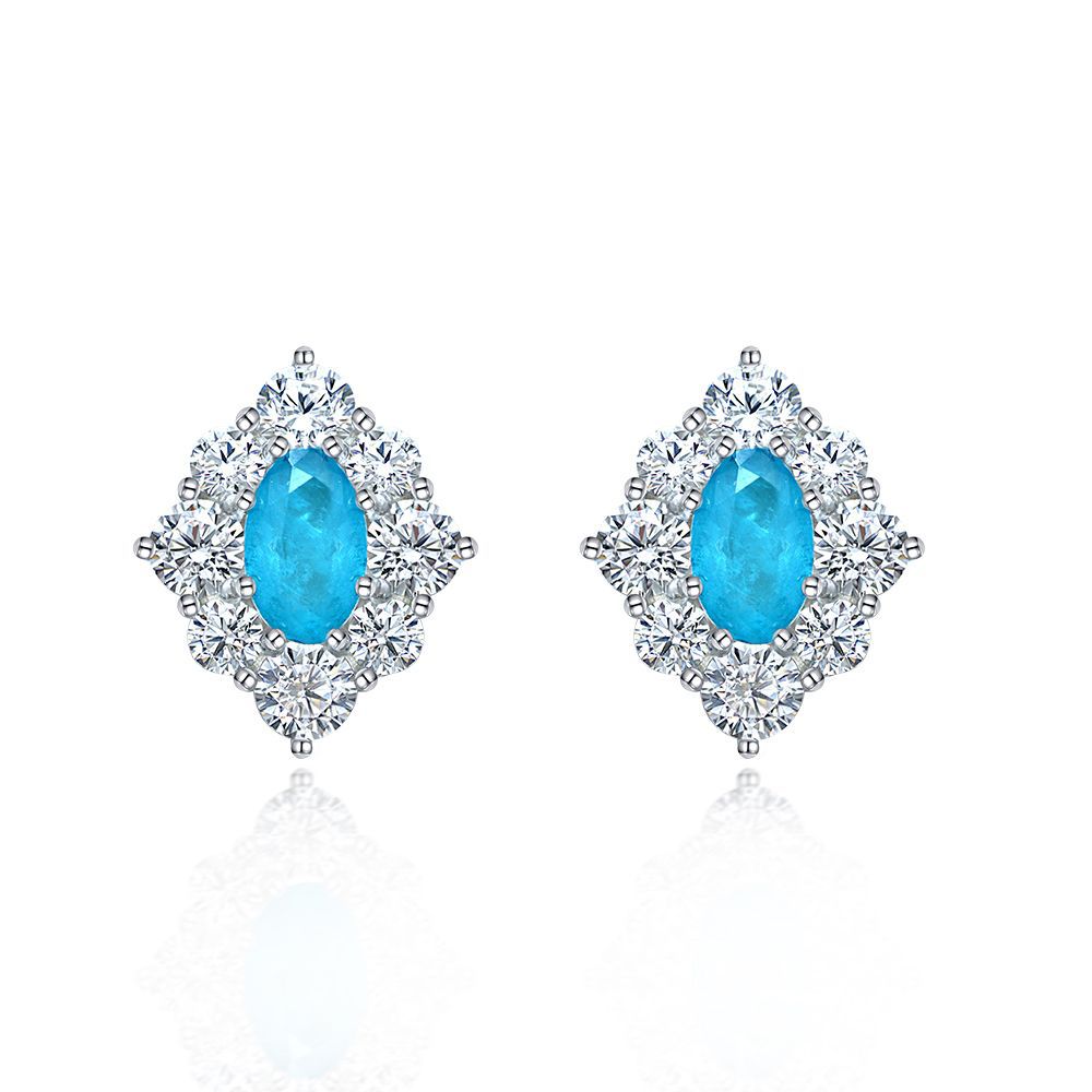 Frostwork Style Oval Cut Gemstone Silver Ear Stud
