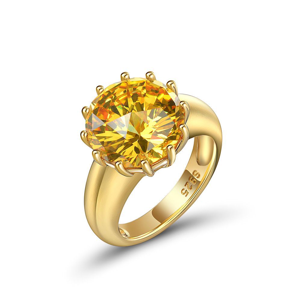 Gold Plated Sterling Silver Round Genstone Ring