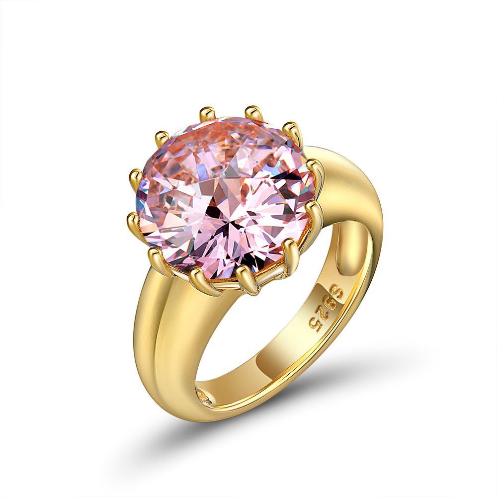 Gold Plated Sterling Silver Round Genstone Ring