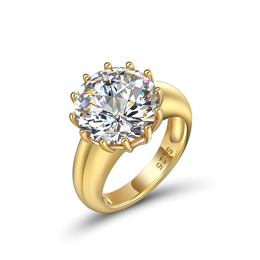 Gold Plated Sterling Silver Round Genstone Ring