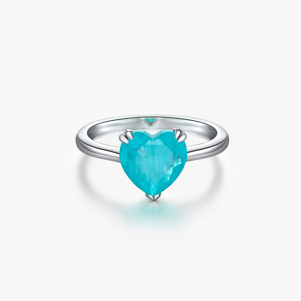 Heart Shaped Paraiba Stone Sterling Silver Ring