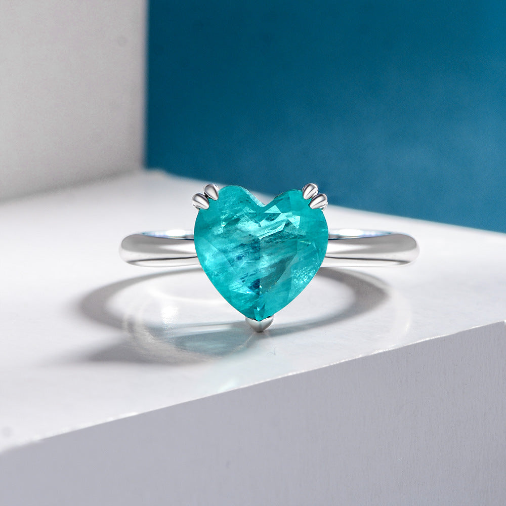 Heart Shaped Paraiba Stone Sterling Silver Ring