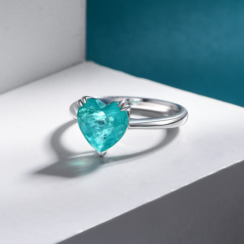 Heart Shaped Paraiba Stone Sterling Silver Ring