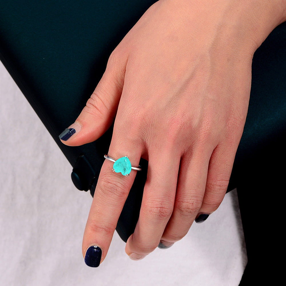 Heart Shaped Paraiba Stone Sterling Silver Ring