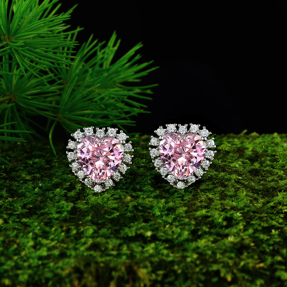 Heart Shaped Rose Quartz Silver Ear Stud