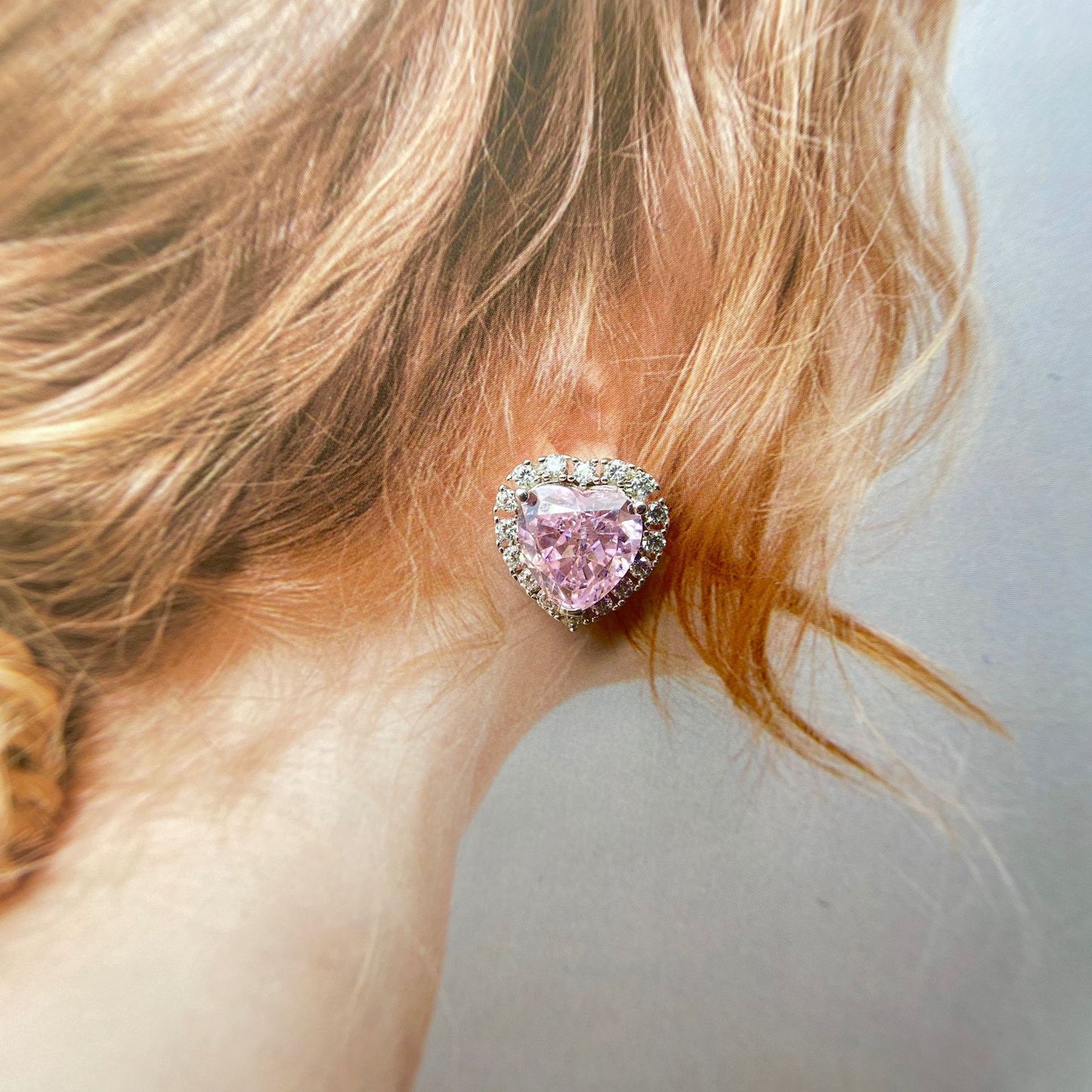 Heart Shaped Rose Quartz Silver Ear Stud