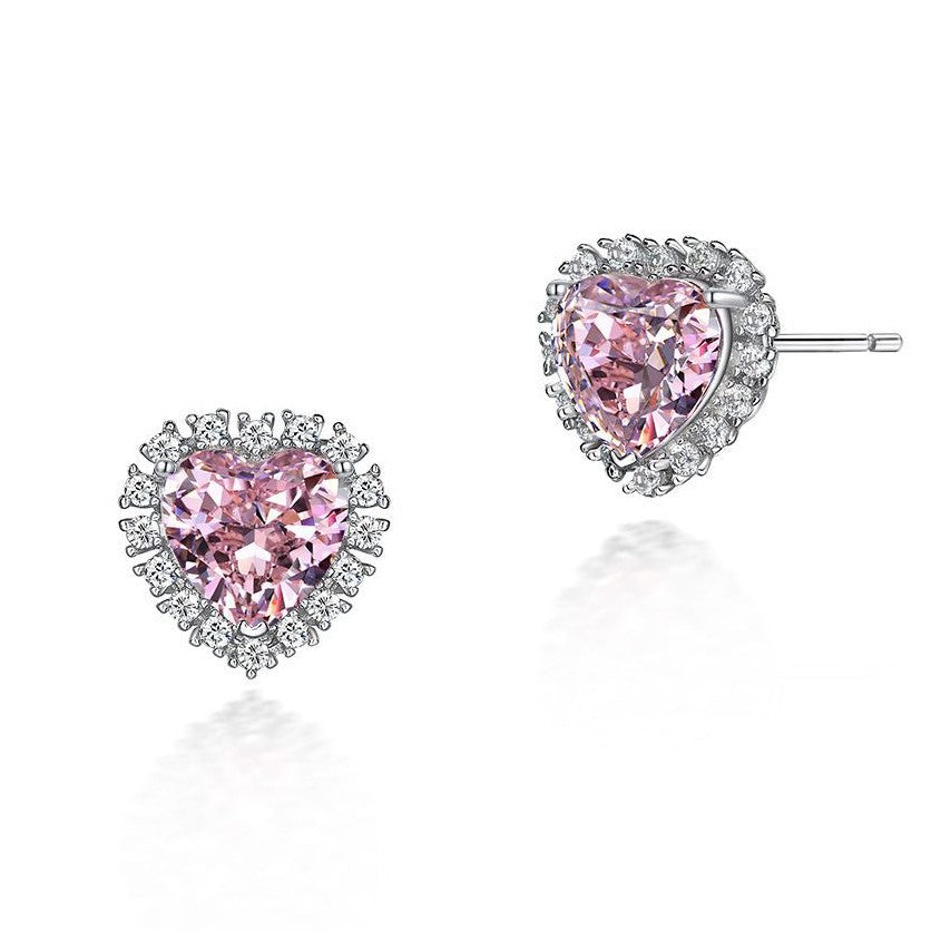 Heart Shaped Rose Quartz Silver Ear Stud