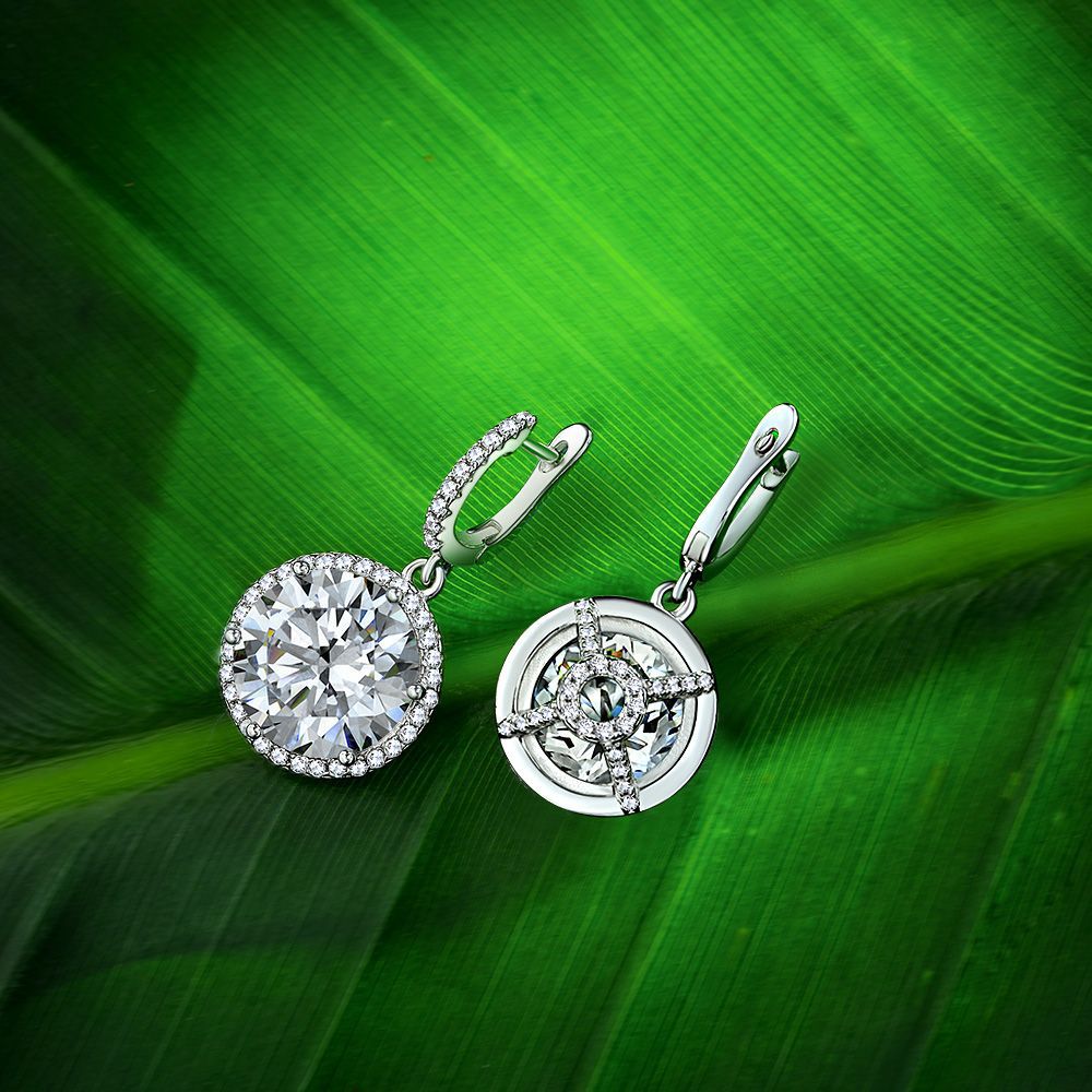 Korean Style Round Cut Gemstone Sterling Silver Earring