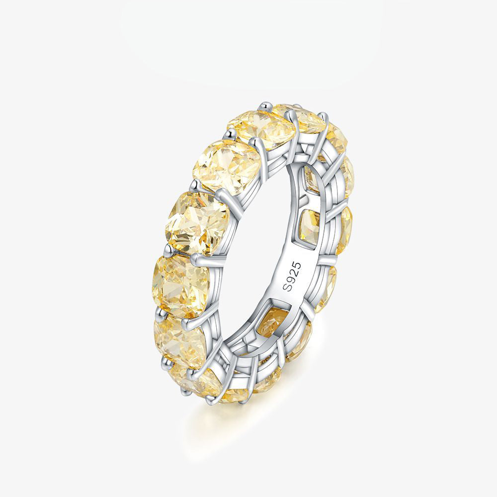 Light Yellow Gemstone Surrounded Sterling Silver Ring