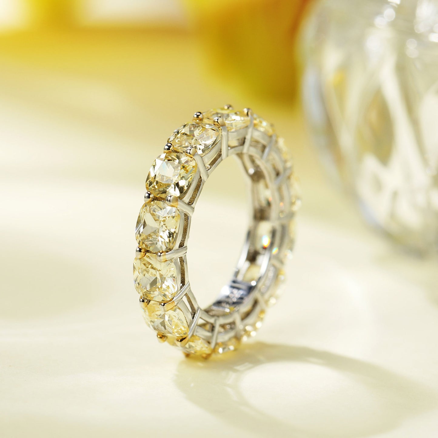 Light Yellow Gemstone Surrounded Sterling Silver Ring