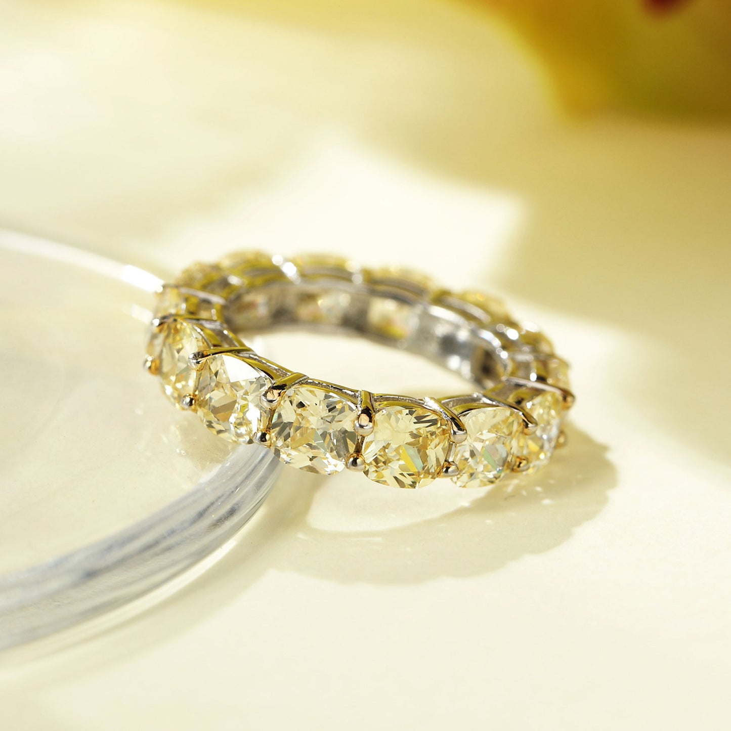 Light Yellow Gemstone Surrounded Sterling Silver Ring