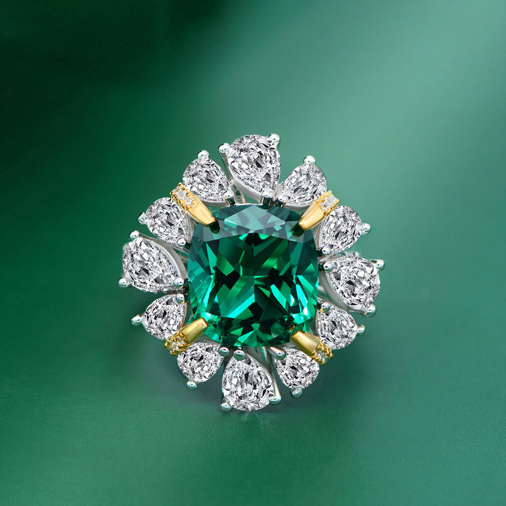 Luxury Emerald Sterling Silver Enhancer Ring