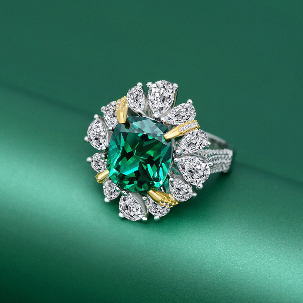 Luxury Emerald Sterling Silver Enhancer Ring