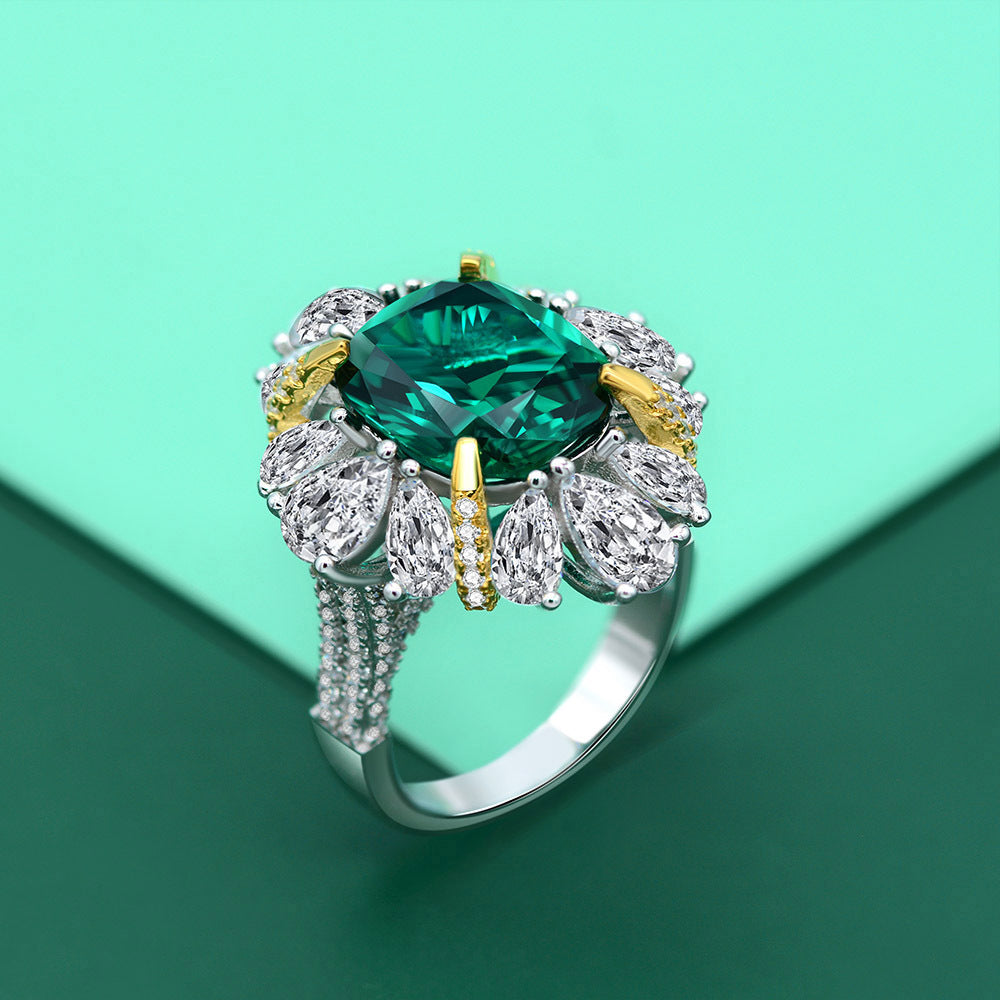 Luxury Emerald Sterling Silver Enhancer Ring