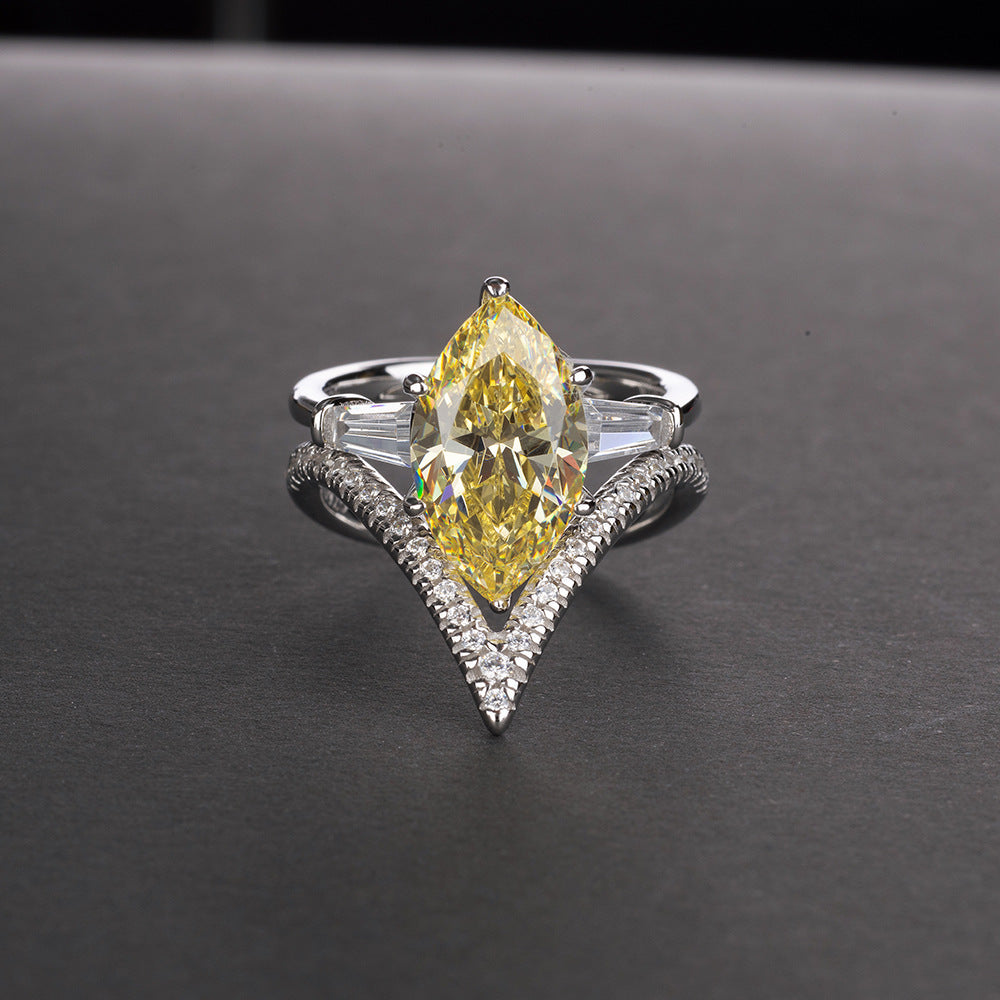 Marquise Cut Gemstone Sterling Silver Ring Set