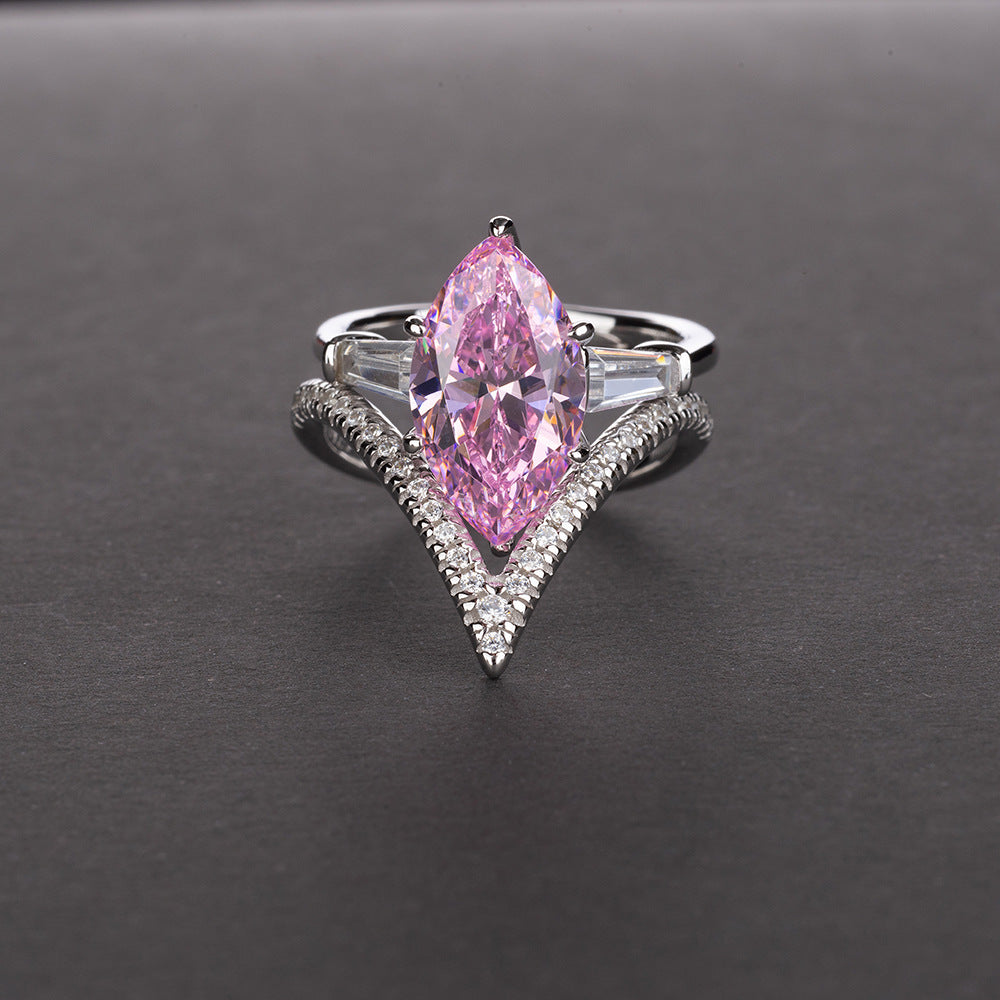 Marquise Cut Gemstone Sterling Silver Ring Set