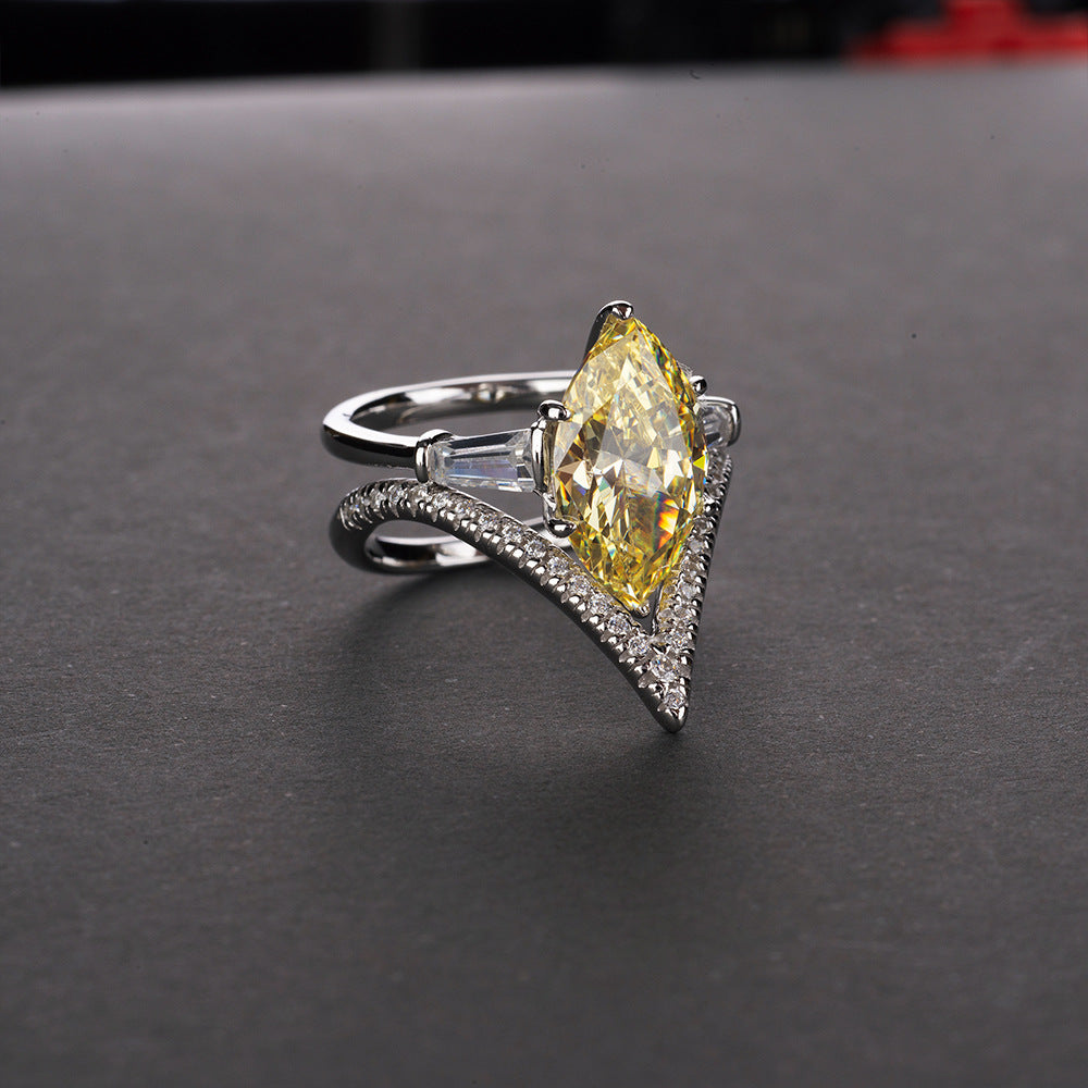 Marquise Cut Gemstone Sterling Silver Ring Set