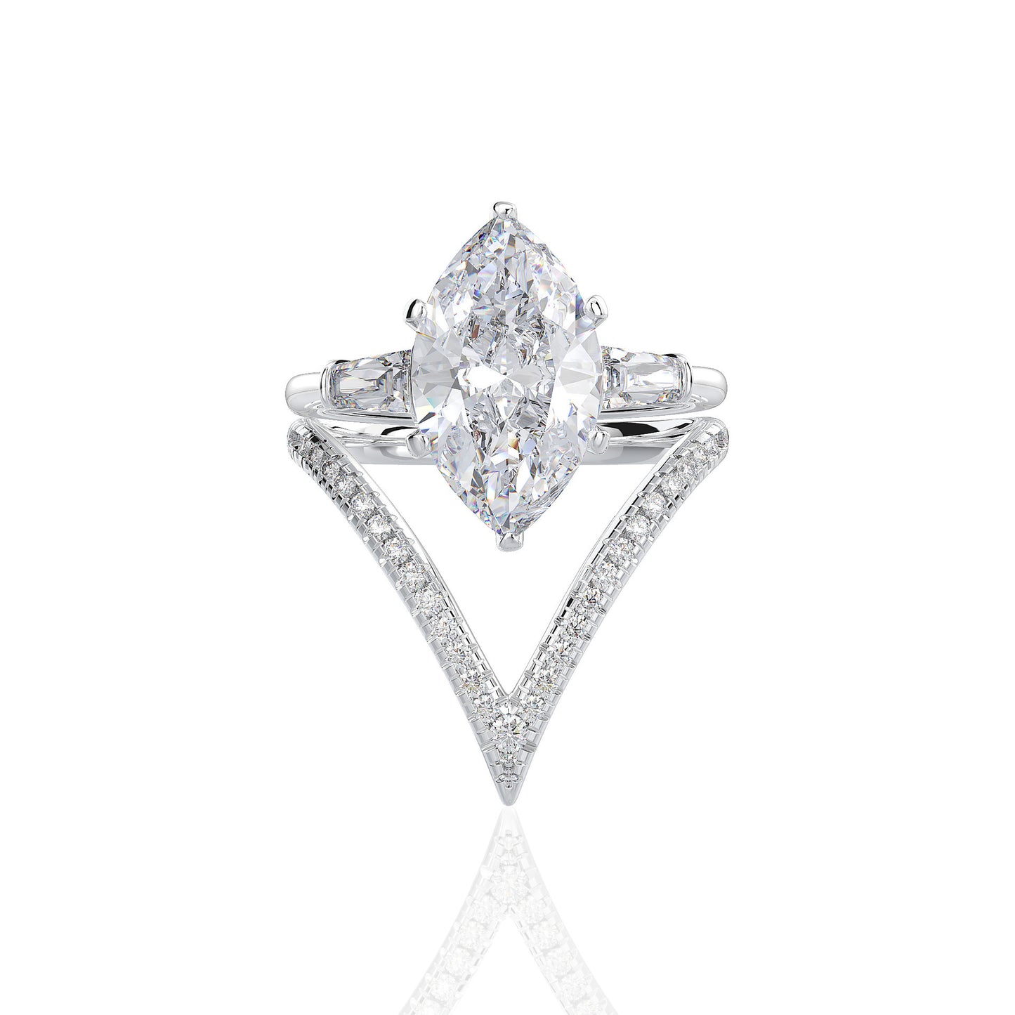 Marquise Cut Gemstone Sterling Silver Ring Set
