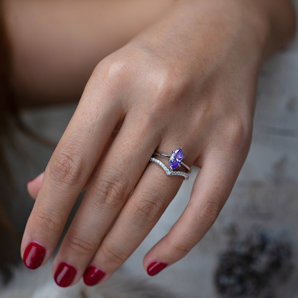 Marquise Super Shining Sterling Silver Ring Set