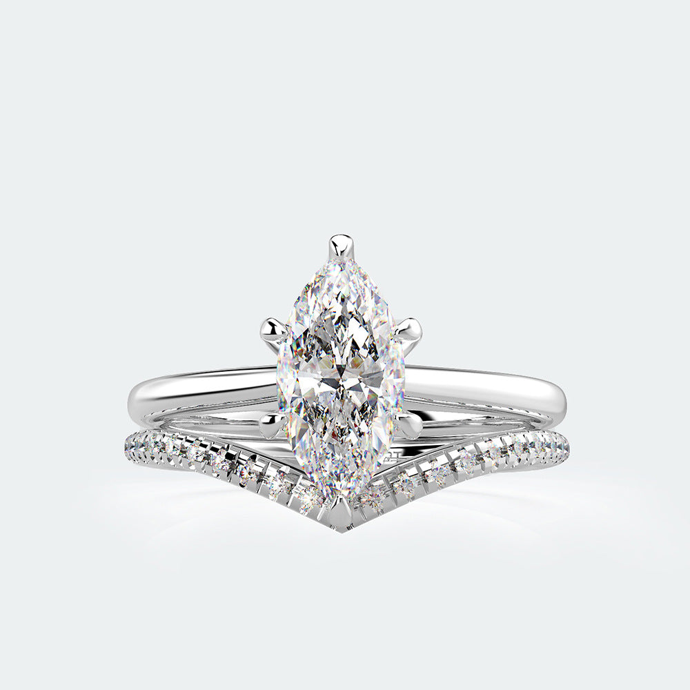 Marquise Super Shining Sterling Silver Ring Set