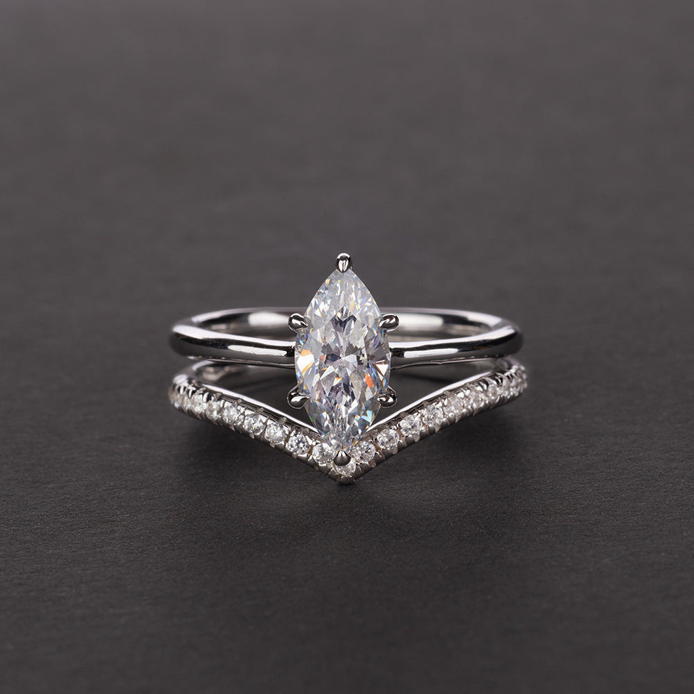 Marquise Super Shining Sterling Silver Ring Set