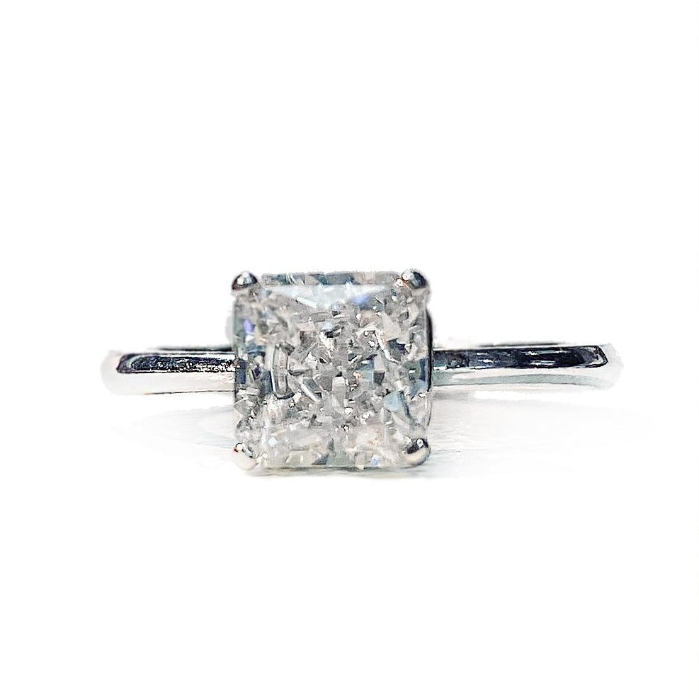 Minimalism Style Princess Cut Stone Silver Ring