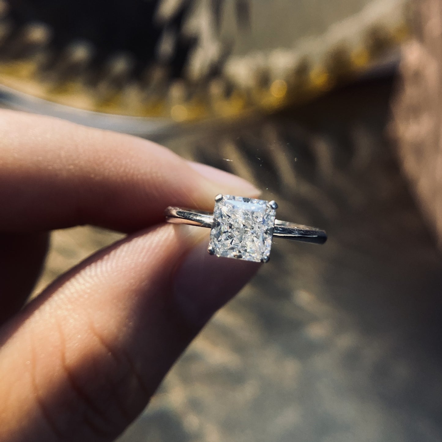 Minimalism Style Princess Cut Stone Silver Ring