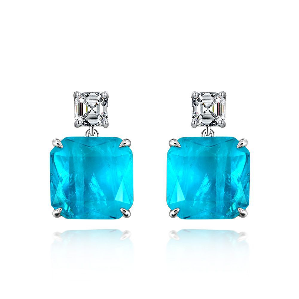 Paraiba Stone Simple Style Sterling Silver Earring
