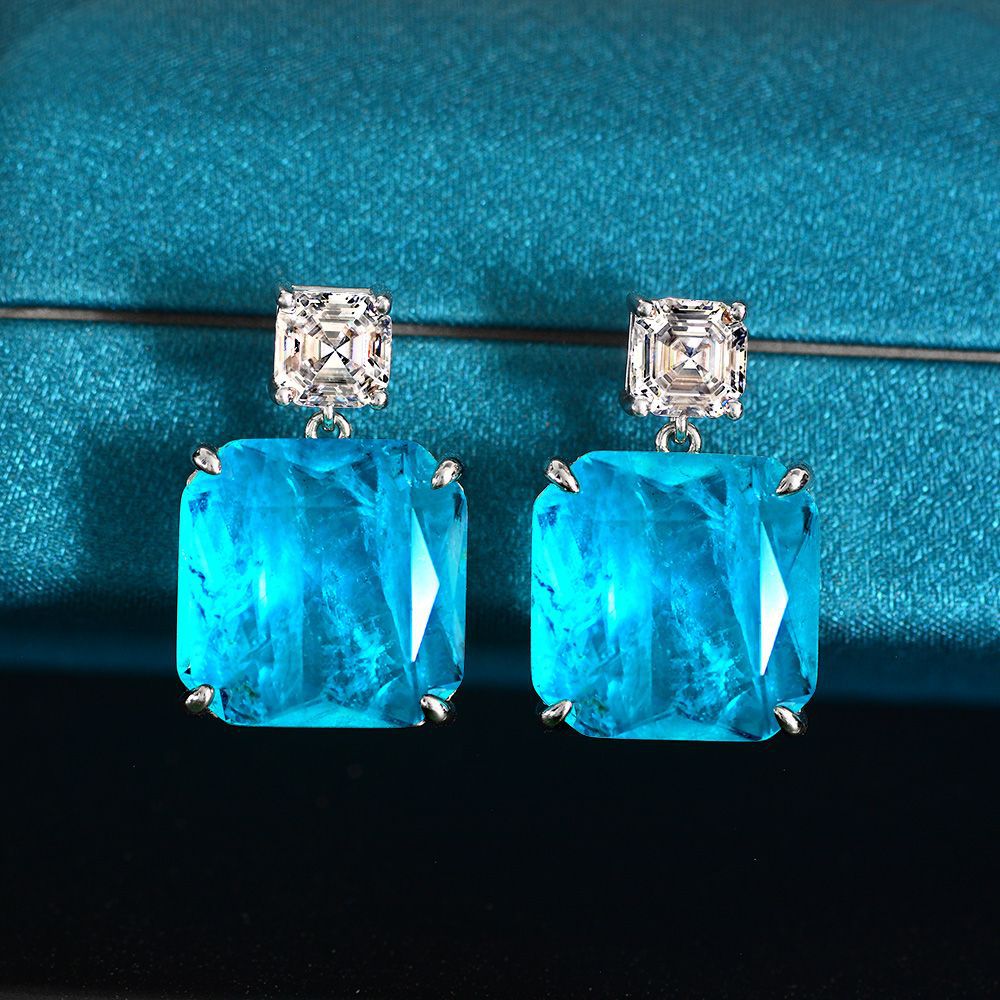 Paraiba Stone Simple Style Sterling Silver Earring