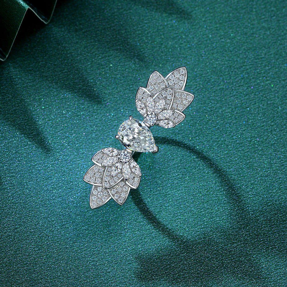 Pear Shaped Stone Maple Leaf Silver Ring