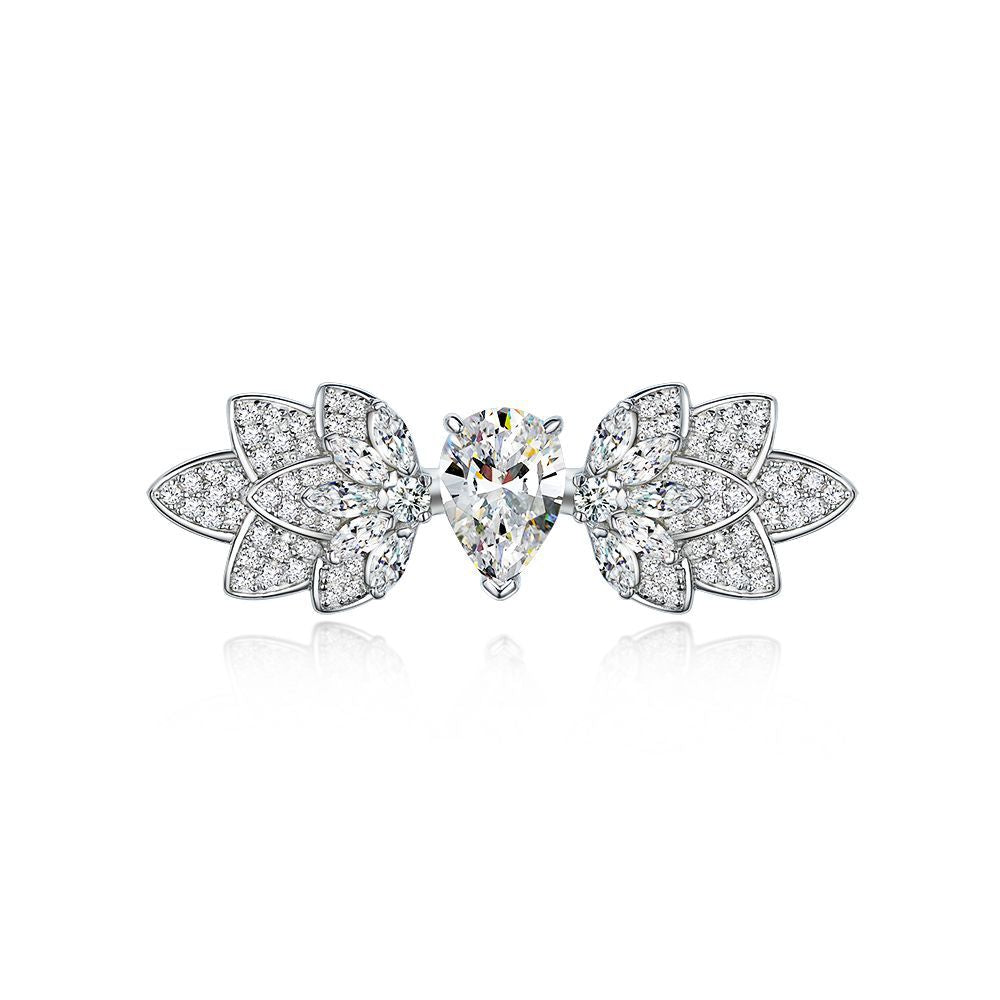 Pear Shaped Stone Maple Leaf Silver Ring