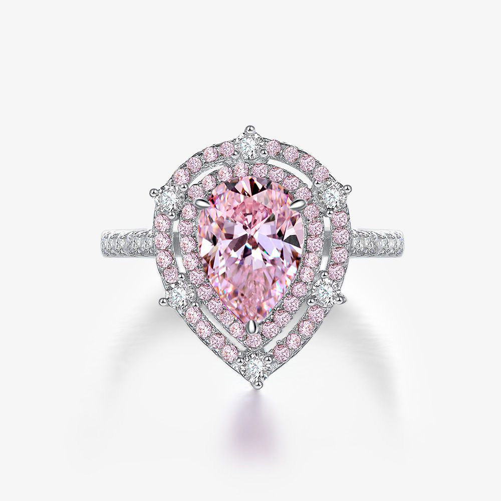 Pear Shaped Rose Quartz Stone Silver Ring