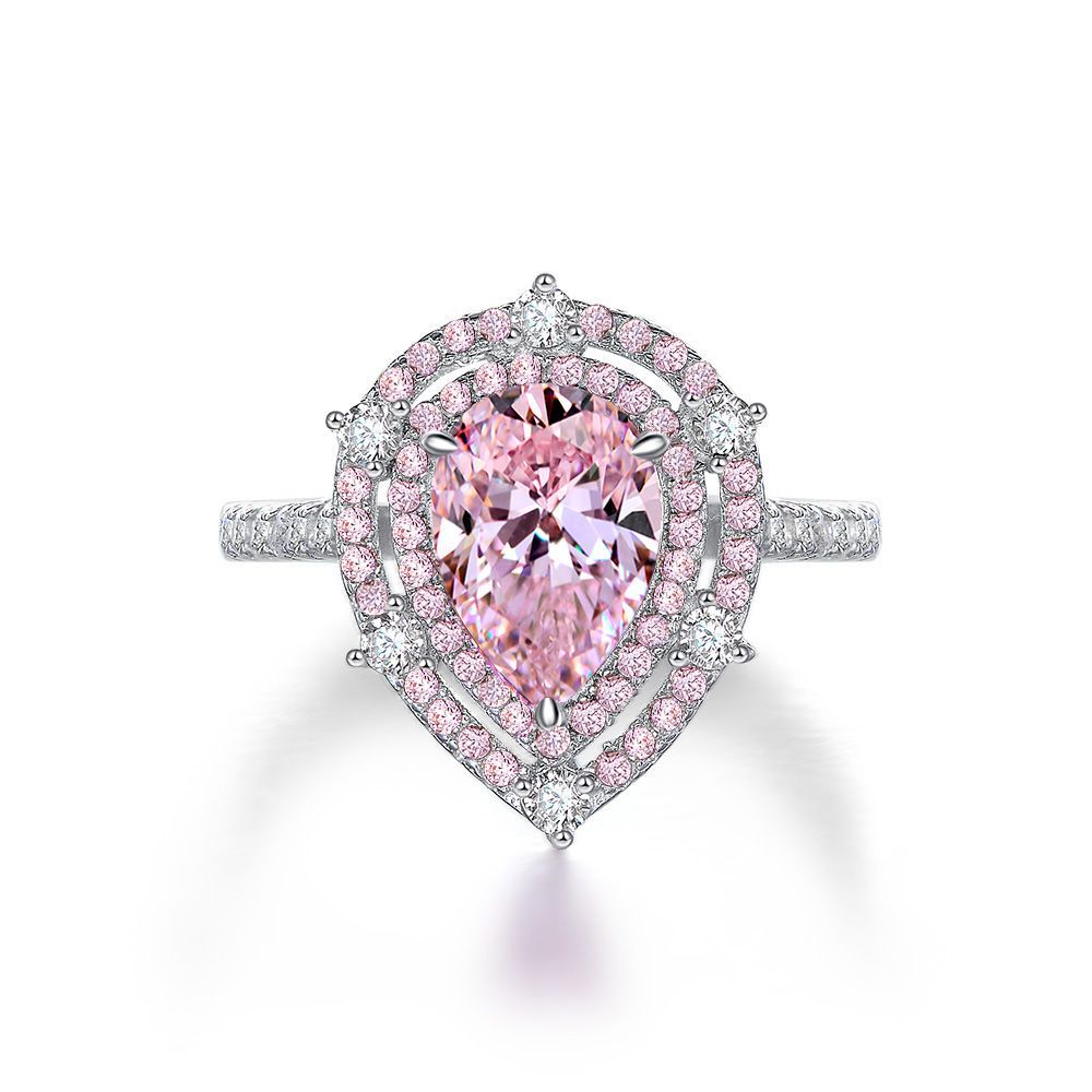 Pear Shaped Rose Quartz Stone Silver Ring